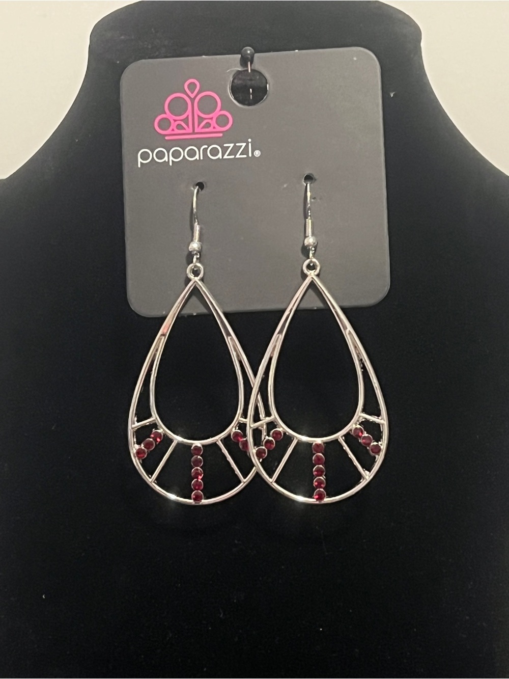 Paparazzi Silver Teardrop Earrings with Ruby Red Accents